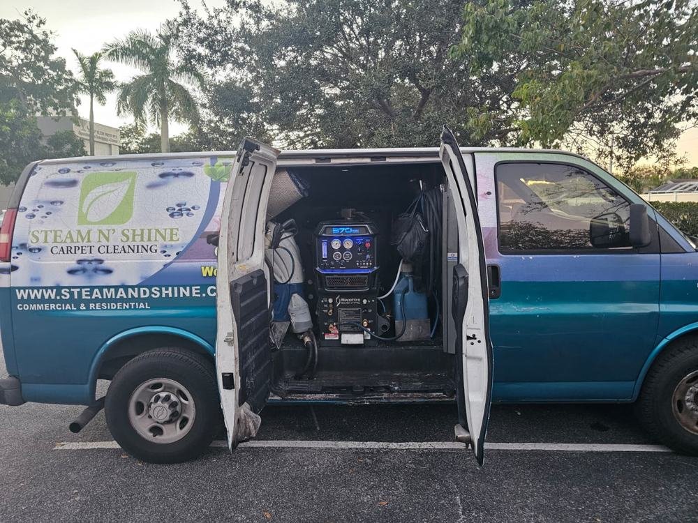 Truck-mounted tile and carpet cleaning equipment van