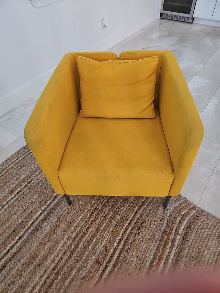 Mustard fabric chair after upholstery cleaning