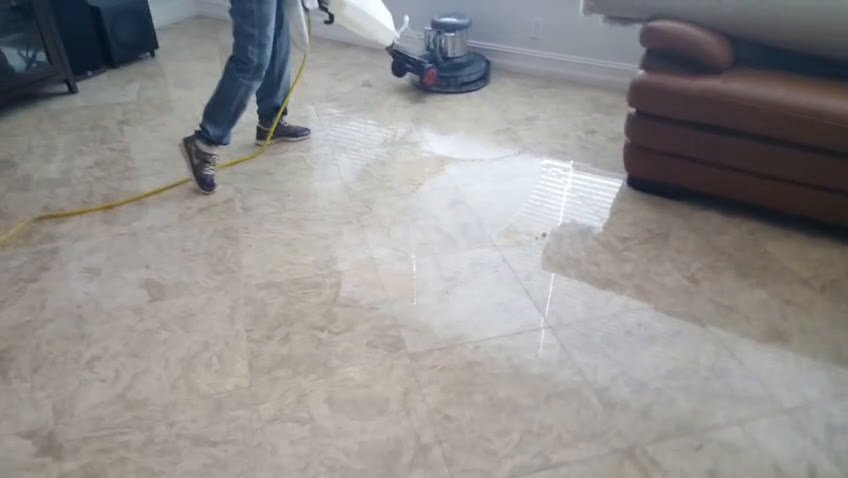 Marble cleaning Aventura floor polishing in progress