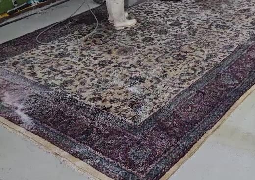 Oriental rug being washed and rinsed